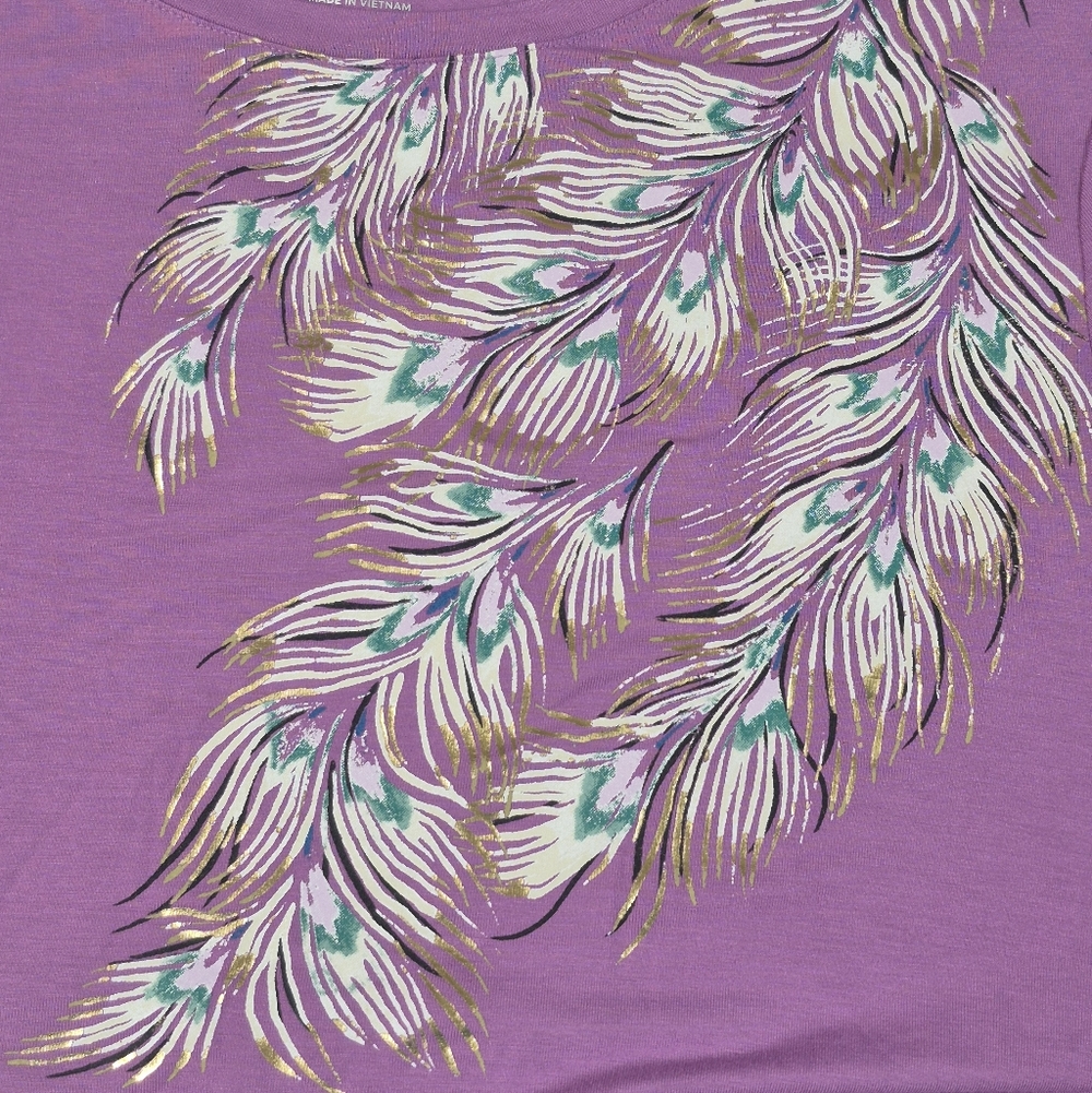 Chicos Foiled Touch of Cool Feather Print Long Sleeve Layering Tee Sz 3 XL - Picture 6 of 9